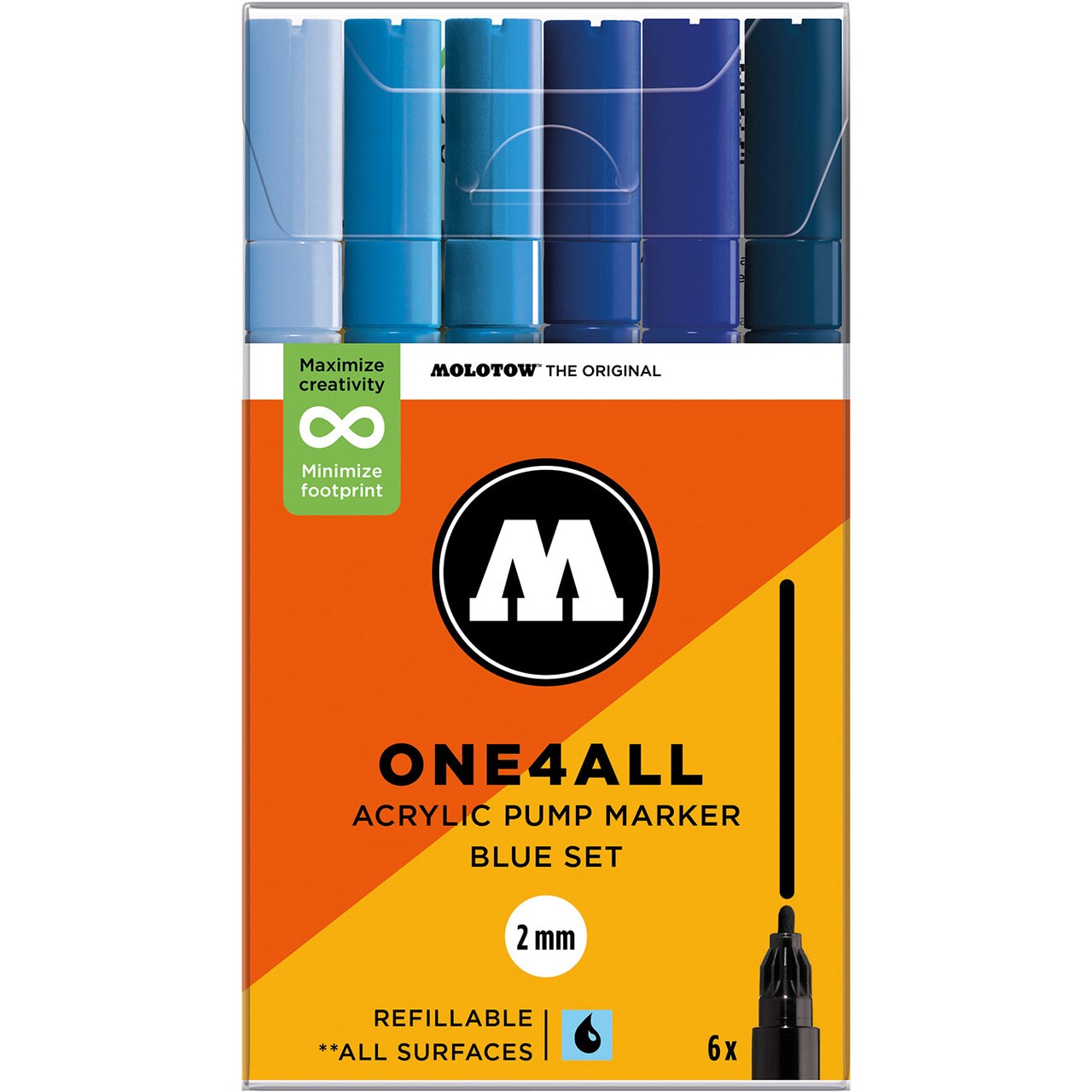 Molotow ONE4ALL Acrylic Paint Marker Character 6-Color Set, 2mm, Assorted Colors, 1 Set Each